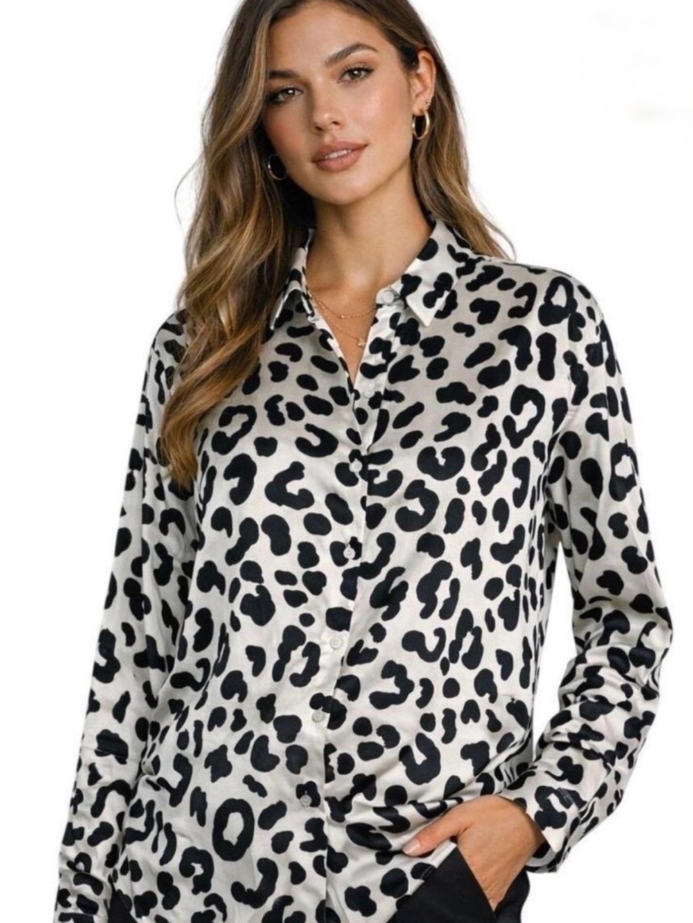 Zara Black & Cream Leopard Button-Down NWT!